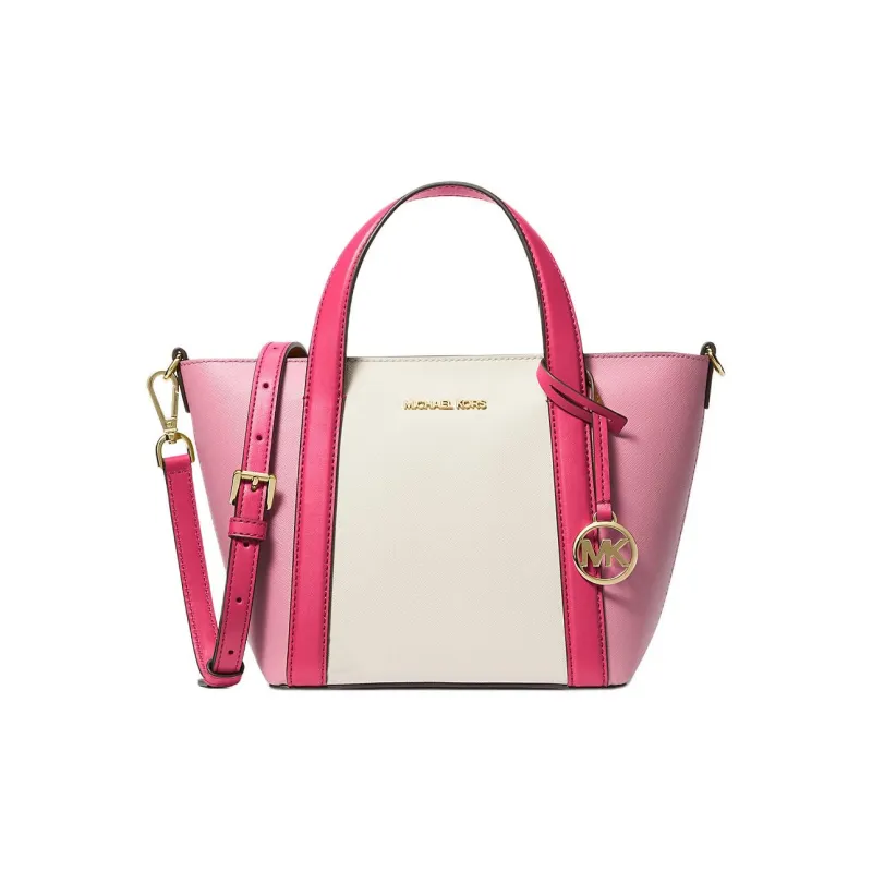 MICHAEL KORS Coated Canvas Tote Bag, Shopping Bag, Shoulder Bag, Crossbody Bag, Handbag Trumpets Women's Pink & Ecru-0