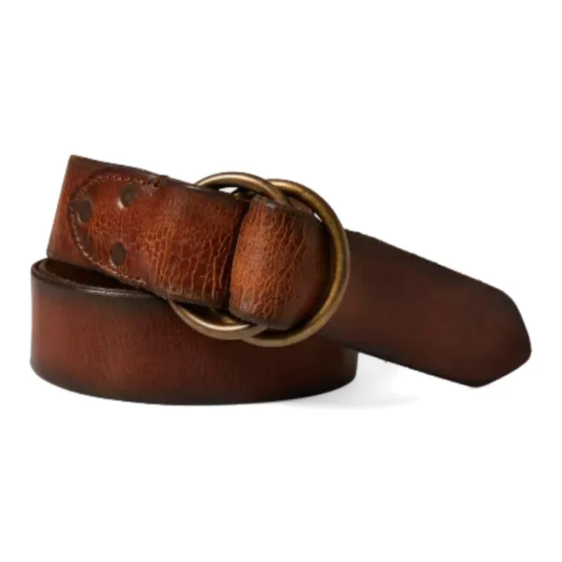 Ralph Lauren Double O-Ring Buckle With Slightly Pointed Ends Leather Belts Unisex Brown Width: 3.8CM-0