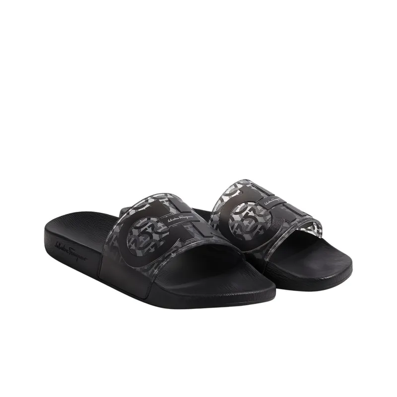FERRAGAMO GANCINI Rubber Sole Slip Resistant Slide Slippers Men's Black-3