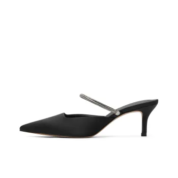 CHARLES&KEITH Composite Sole Closed Toe Slippers 6.2cm Women's BLACK TEXTURED/Silver