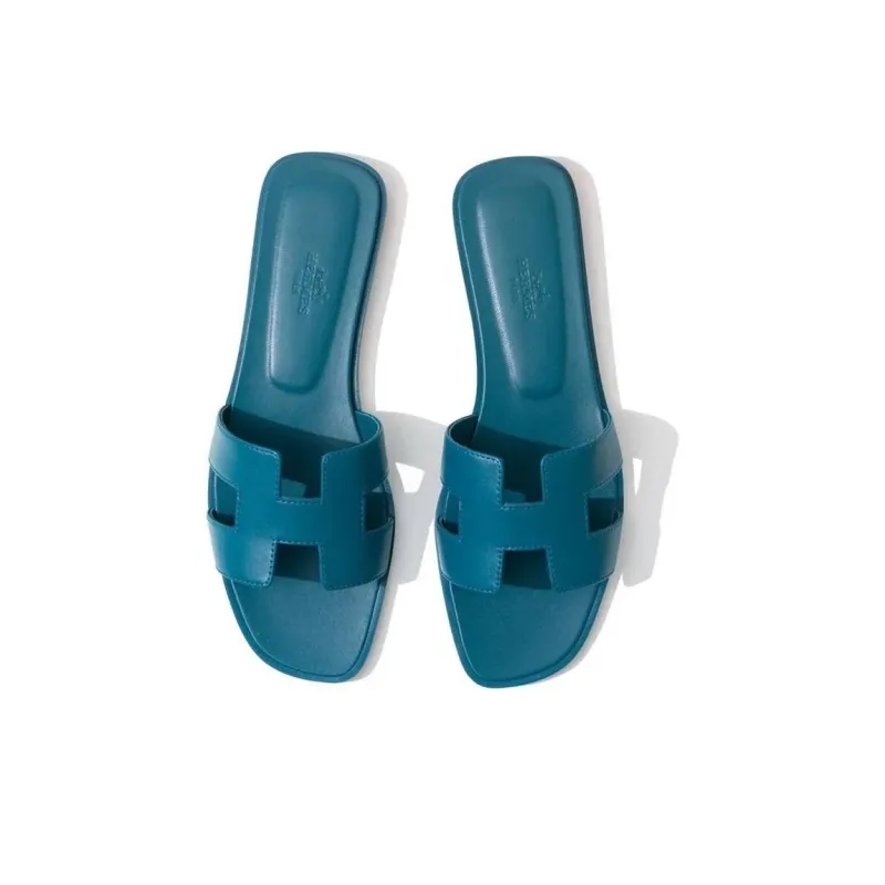 HERMES Oran Slide Slippers Women's Emerald Green-4