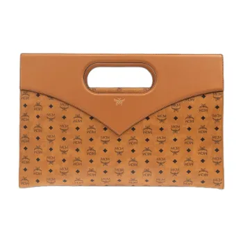 MCM Visetos Canvas Cow Leather Patchwork Handbag Extra Large Women's Cognac