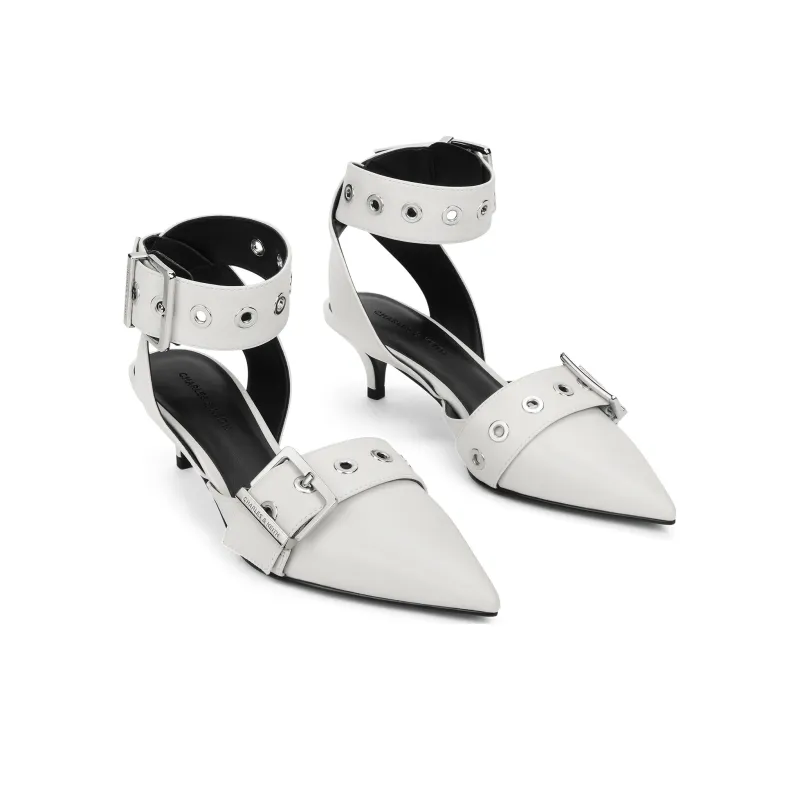 CHARLES&KEITH Small Charles & Keith Gothic Style One Strap Sandals 5.3cm Women's Black/White-7