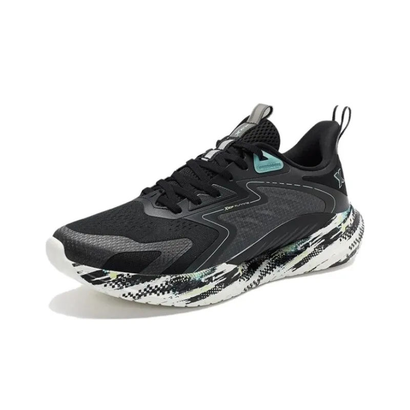 XTEP Chi Feng 6.0 Cushioned Slip Resistant Abrasion Resistant Low Top Running Shoes Men's Black White Green-2