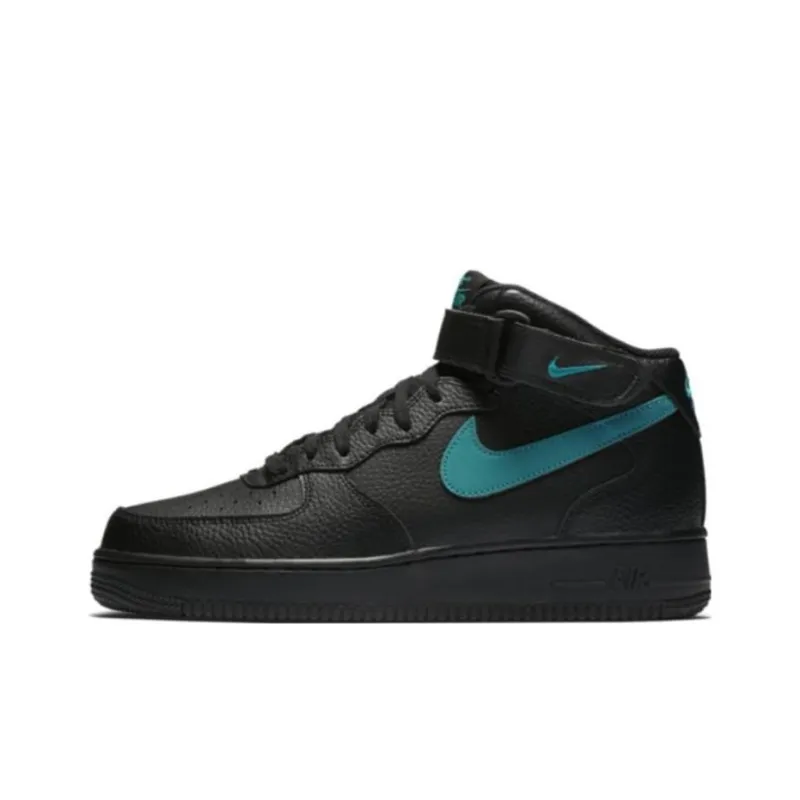 Nike Air Force 1 Non slip Lightweight Mid Top Skateboard Shoes Unisex Black-0