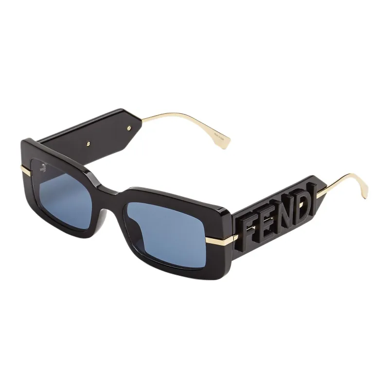 FENDI Acetate, Plastic, Metal Rectangular Sunglasses Unisex Black-0