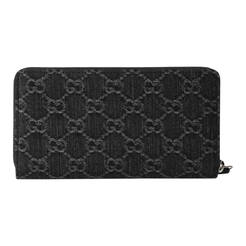 GUCCI Denim Leather Card Holder Wallet Women's Black Gray Color-2