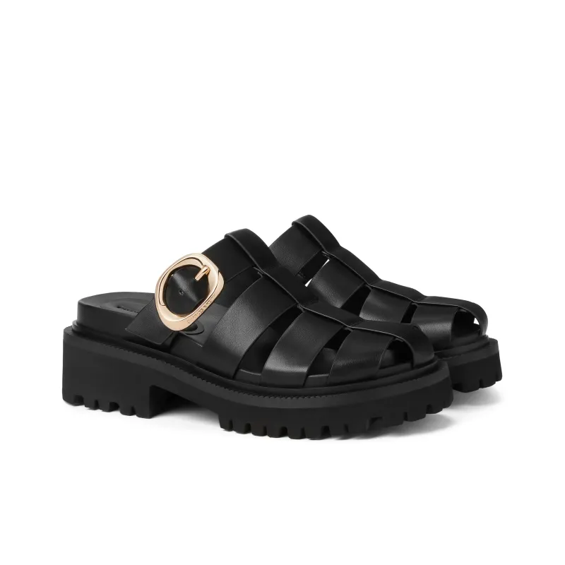 CHARLES&KEITH Small CK Wrap toe Slippers 7cm Women's Chalk White/Black Black-5
