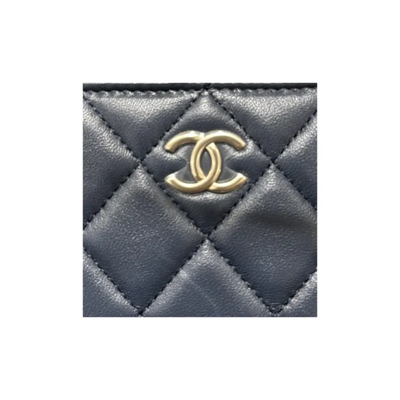 CHANEL Sheepskin With Leather Controller Makeup Bag, Handbag, Shoulder Bag, Crossbody Bag Women's Blue-2