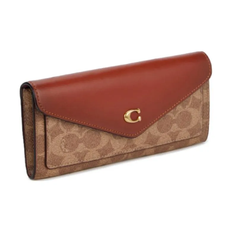 COACH Wyn Canvas With Leather Clutch Envelope Bag Wallet Women's Brown-1