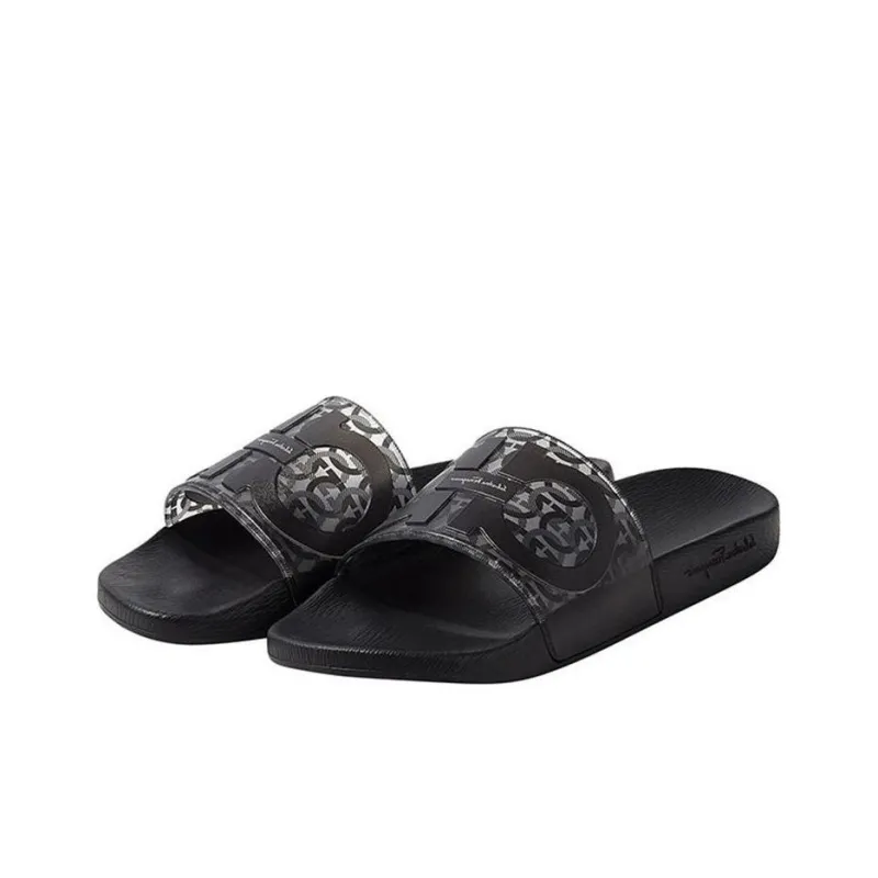 FERRAGAMO GANCINI Rubber Sole Slip Resistant Slide Slippers Men's Black-2