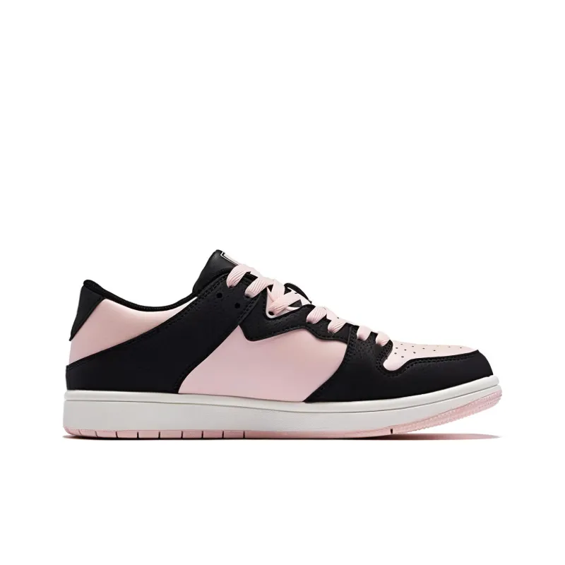 QIAODAN Cushioned Wear Resistant Lightweight Breathable Slip Resistant Low Top Skateboard Shoes Women's Pink Black-1