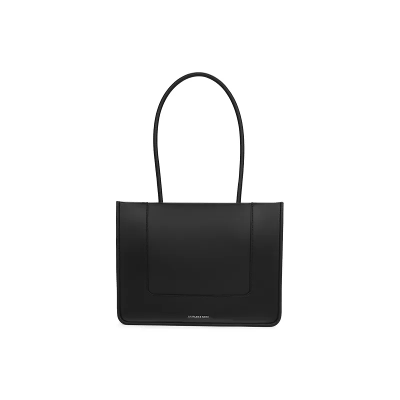 CHARLES&KEITH PU Tote Bag, Shopping Bag, Shoulder Bag Tubas Women's Cream Milk White/Noir Black-0