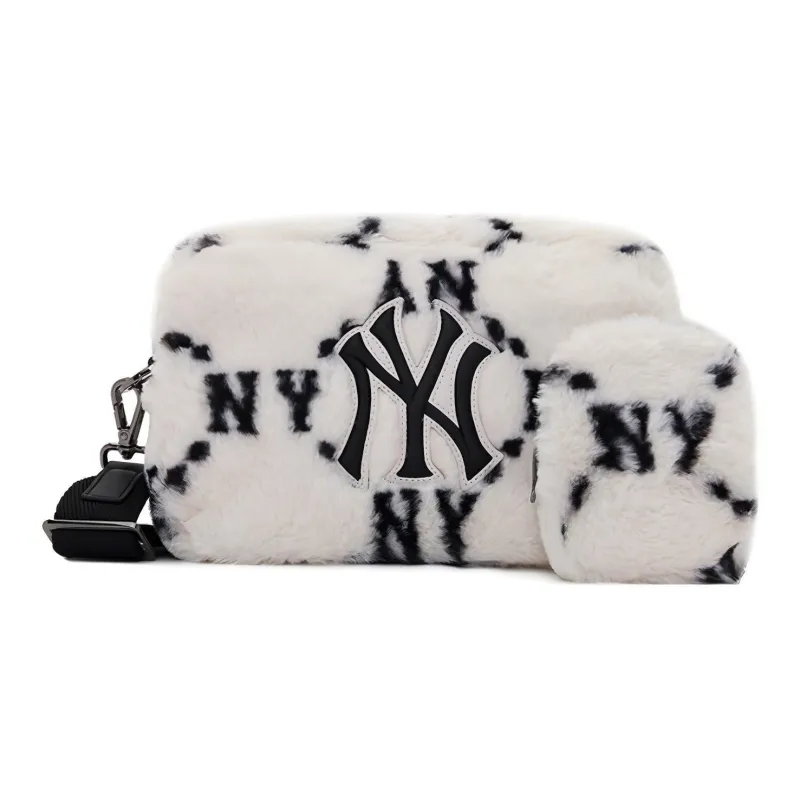MLB Monogram Collection Plush Combo Bag Camera Bag Shoulder Bag Crossbody Bag Regular Unisex Cream White-0