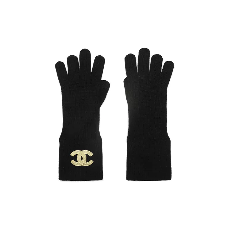 CHANEL Knit Gloves Women's Black-0