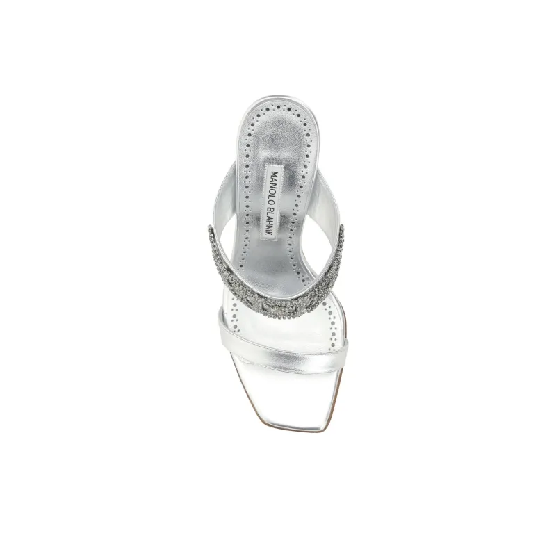 MANOLO BLAHNIK Slide Slippers Women's Silver-3