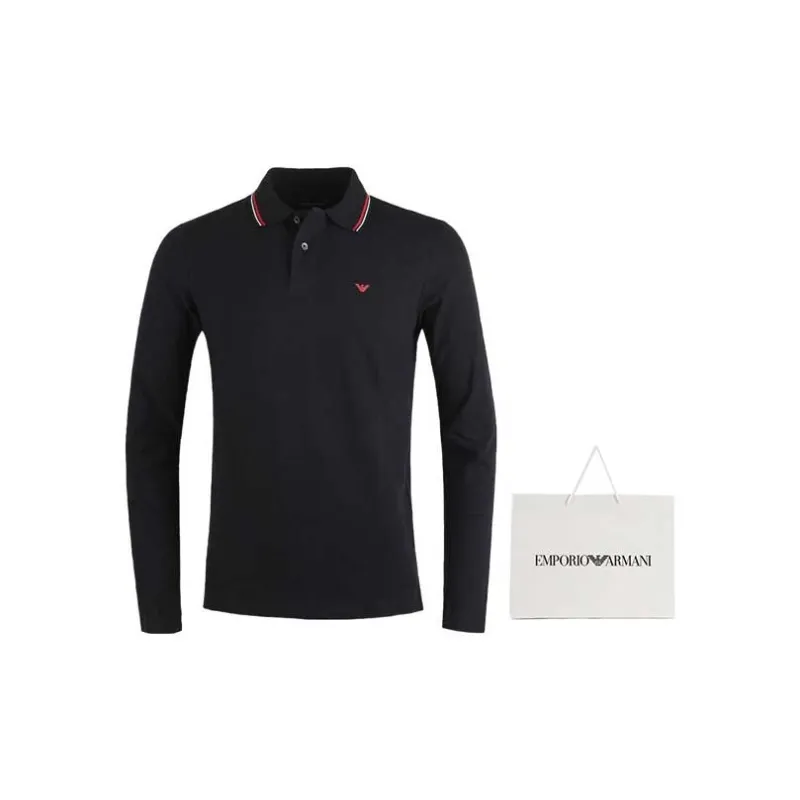 EMPORIO ARMANI Long sleeved Stretch Piqué Polo Shirt With Micro Eagle Embroidery-9