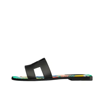 HERMES Oran Slide Slippers Women's Black Green