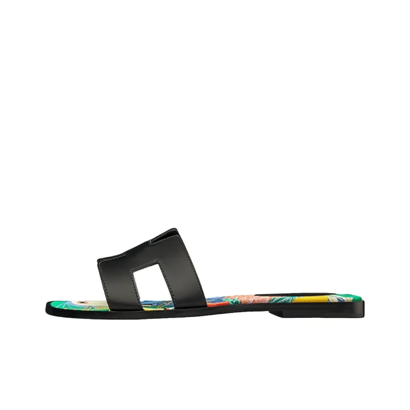 HERMES Oran Slide Slippers Women's Black Green-0