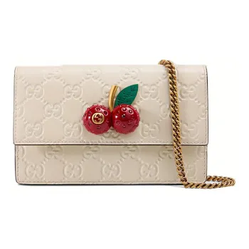 GUCCI Leather Shoulder Bag, Crossbody Bag Mini Women's White