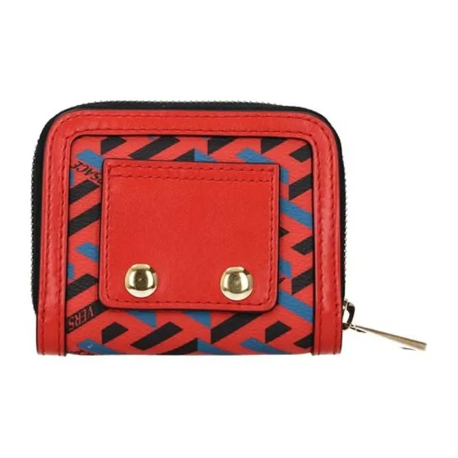 VERSACE Leather Wallet Women's Orange Multicolor Blue-1