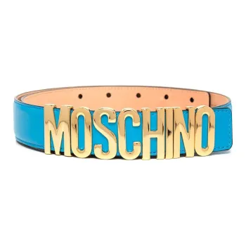MOSCHINO Letter Logo Leather Belts Men's Blue Width: 3CM
