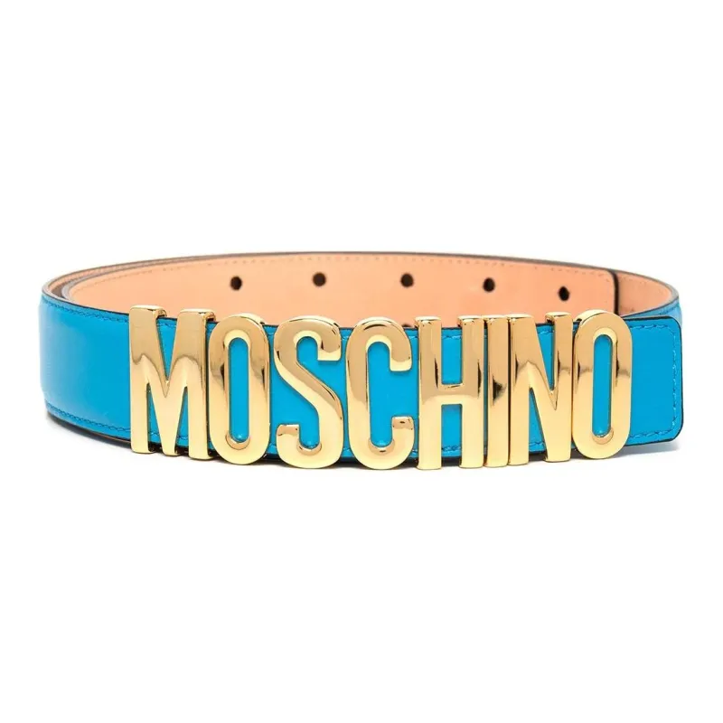 MOSCHINO Letter Logo Leather Belts Men's Blue Width: 3CM-0