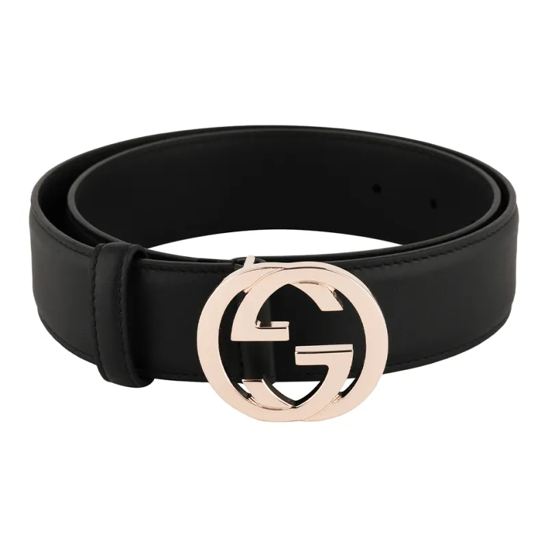 GUCCI Leather Belts Women's Black Width 3.7cm-1