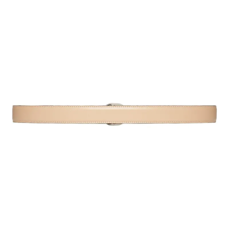 GUCCI Silver Smooth Buckle Silk Scarf Leather Belts Women's Beige Width 2.3cm-1