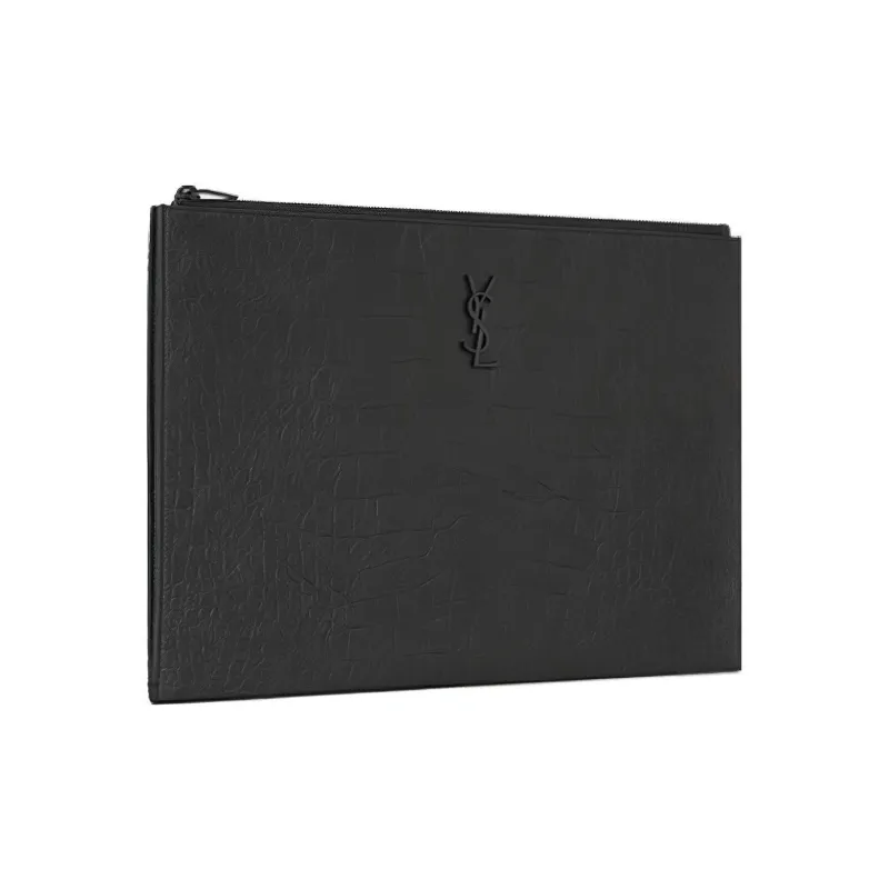 SAINT LAURENT Sheepskin Clutch Briefcase Men's Black-2