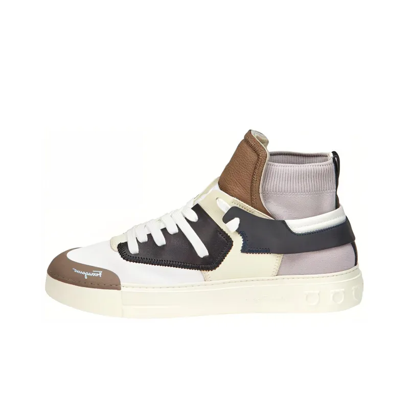 FERRAGAMO Mid Top Stylish Skateboarding Shoes Men's Black White-0