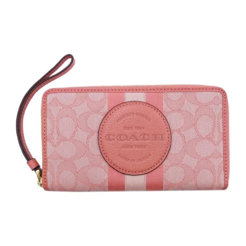 COACH Dempsey Fabric Cell Phone Pouch Wrist Bag Wallet Small Size Women's Rose Petal Pink Macaron Color Scheme-1