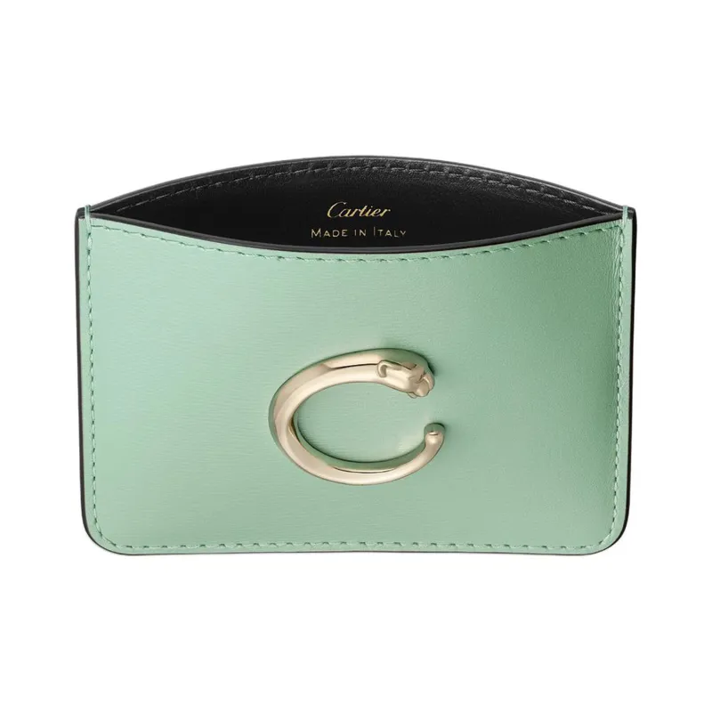 CARTIER Panthère De Cartier Calfskin Card Holder Women's Almond Green-2