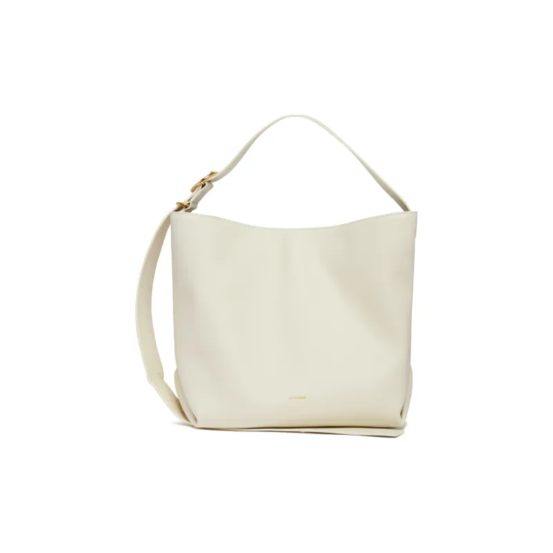 JIL SANDER Cannolo Leather Tote Bag, Shopping Bag, Shoulder Bag, Crossbody Bag, Handbag Women's White-0
