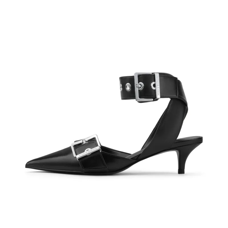 CHARLES&KEITH Small Charles & Keith Gothic Style One Strap Sandals 5.3cm Women's Black/White-0
