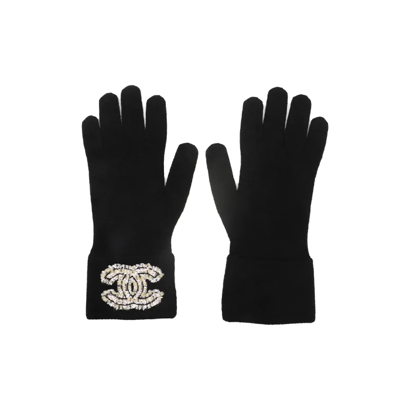 CHANEL Knit Gloves Women's Black-0