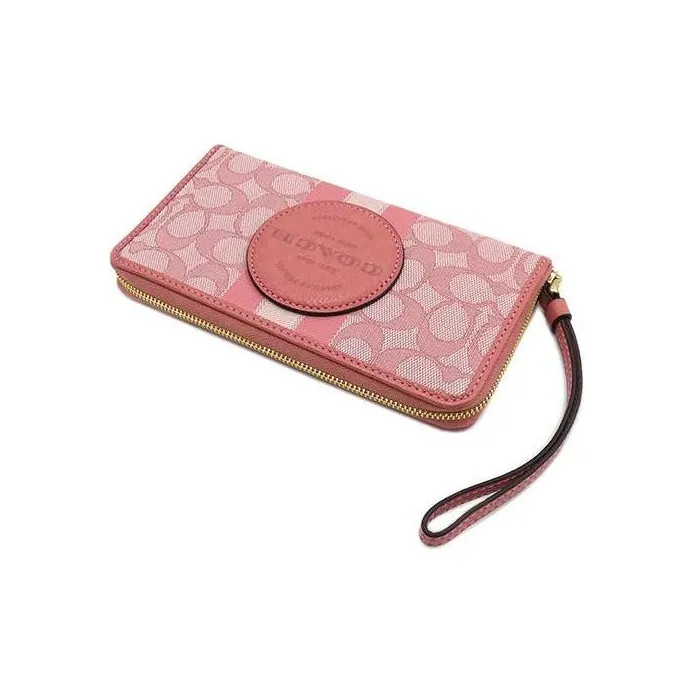 COACH Dempsey Fabric Cell Phone Pouch Wrist Bag Wallet Small Size Women's Rose Petal Pink Macaron Color Scheme-2