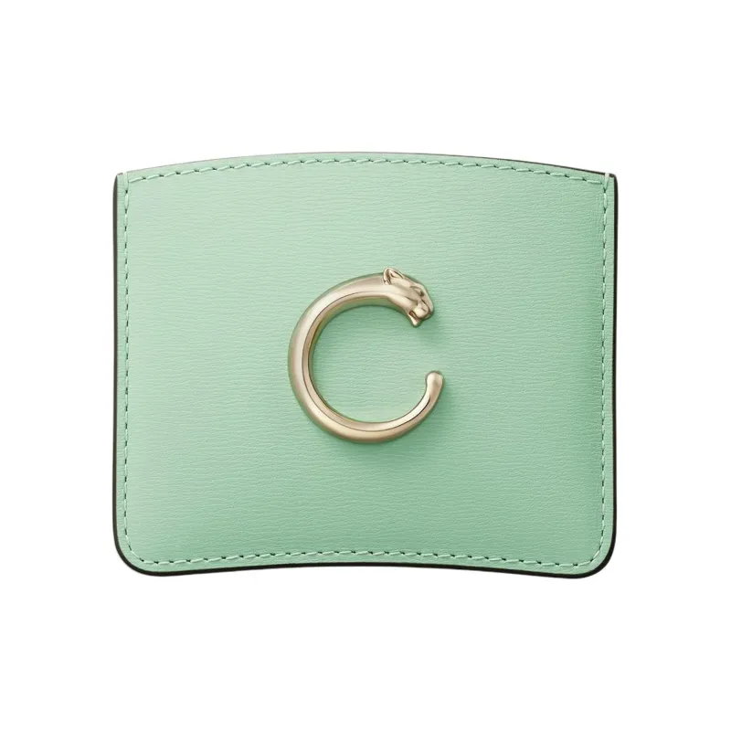 CARTIER Panthère De Cartier Calfskin Card Holder Women's Almond Green-0