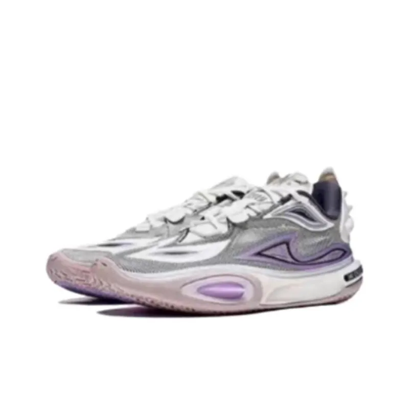 LiNing All City 11 V2 Kids & Youth Cushioning, Wear Resistant Low Top Basketball Shoes Unisex White Purple-2