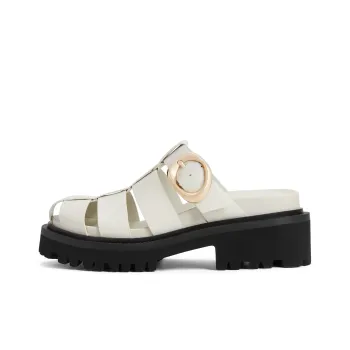 CHARLES&KEITH Small CK Wrap-toe Slippers 7cm Women's Chalk White/Black Black