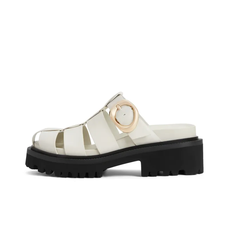 CHARLES&KEITH Small CK Wrap toe Slippers 7cm Women's Chalk White/Black Black-0