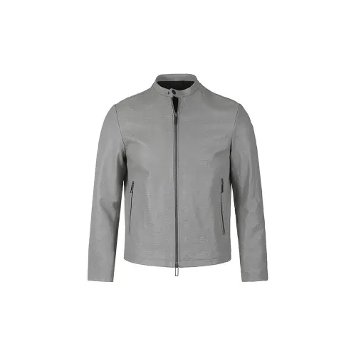 EMPORIO ARMANI Leather Jackets Men Light Gray