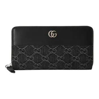 GUCCI Denim Leather Card Holder Wallet Women's Black Gray Color