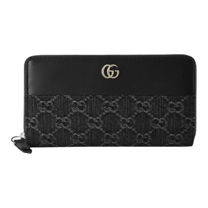 GUCCI Denim Leather Card Holder Wallet Women's Black Gray Color-0