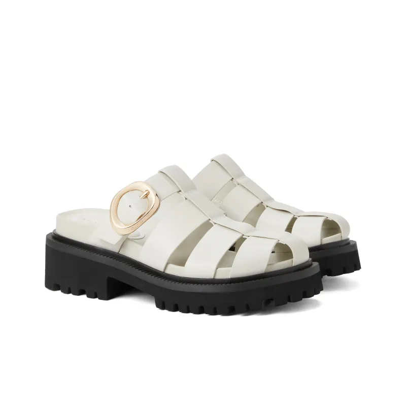 CHARLES&KEITH Small CK Wrap toe Slippers 7cm Women's Chalk White/Black Black-1