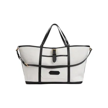 TOM FORD Leather Tote Bag, Shopping Bag, Shoulder Bag, Handbag Men's White & Black