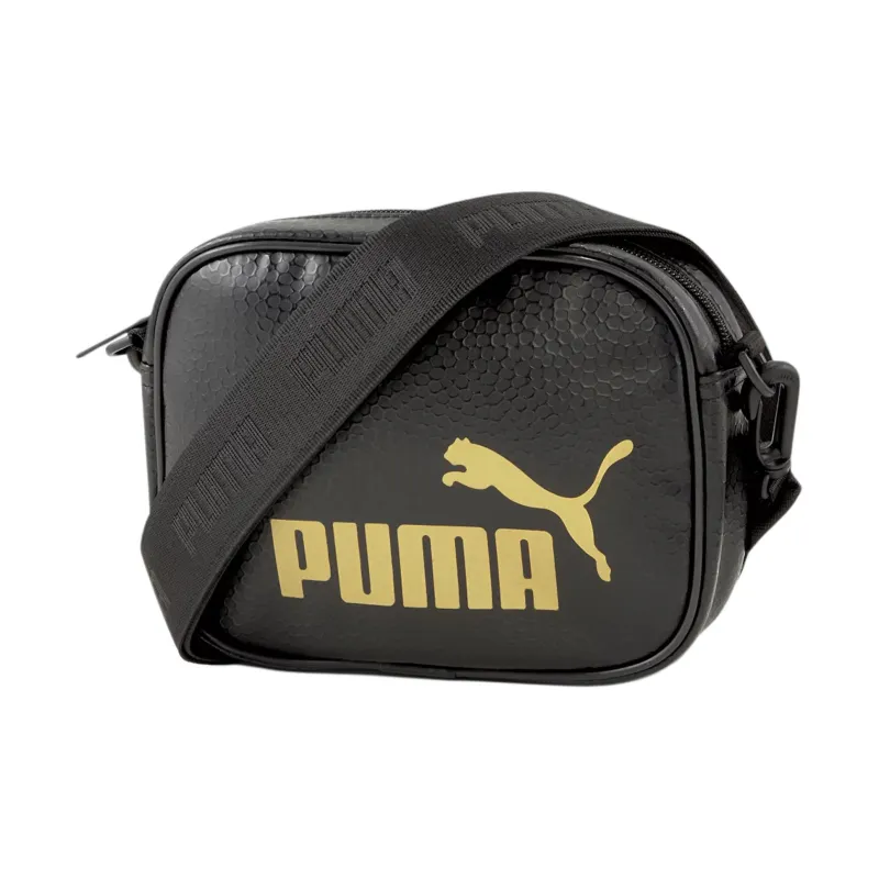 PUMA Leather Crossbody Bag, Shoulder Bag Regular Unisex Pure Black Gold-3