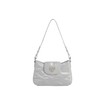JACD PU Classic Shoulder Bag Medium Size Women's Holographic Silver/Starry Black/Shadow White