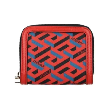 VERSACE Leather Wallet Women's Orange Multicolor Blue