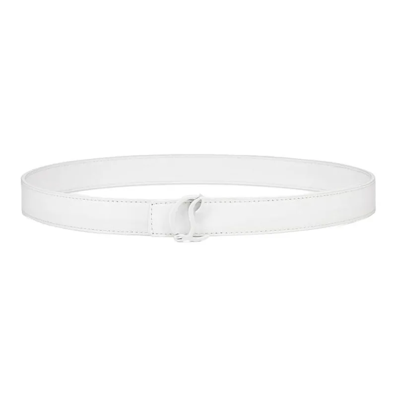 CL LUBOTING Logo Emblem Smooth Buckle Leather Belts Women's White Width: 2.5CM-1